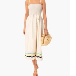 Sail to Sable Tuckernuck Ric Rac Smocked Midi Dress in Ivory Size Medium